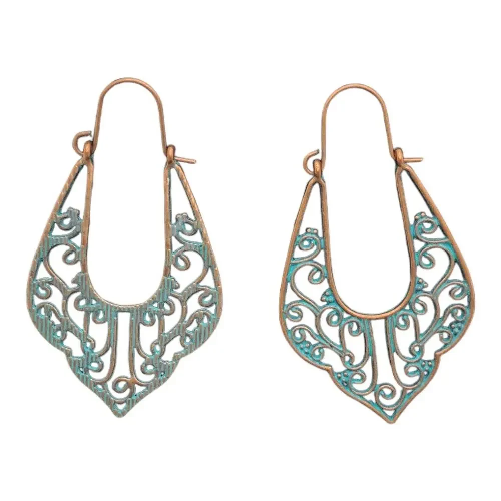 Boho Chic Turquoise Patina Copper Vintage-Chic Copper Unique Patina Earrings